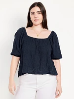 Puff-Sleeve Lace Top