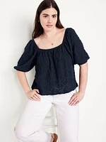 Puff-Sleeve Lace Top