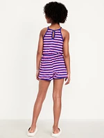 Waist-Defined Terry Romper for Girls