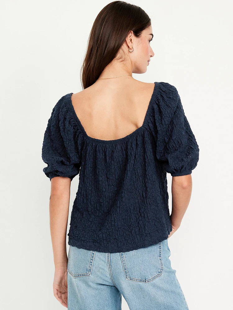 Puff-Sleeve Lace Top