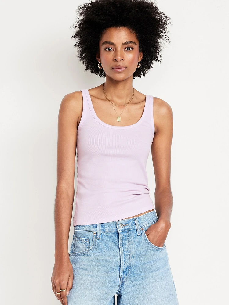 First-Layer Ribbed Scoop-Neck Tank Top