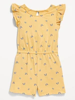 Printed Flutter-Sleeve Romper for Girls