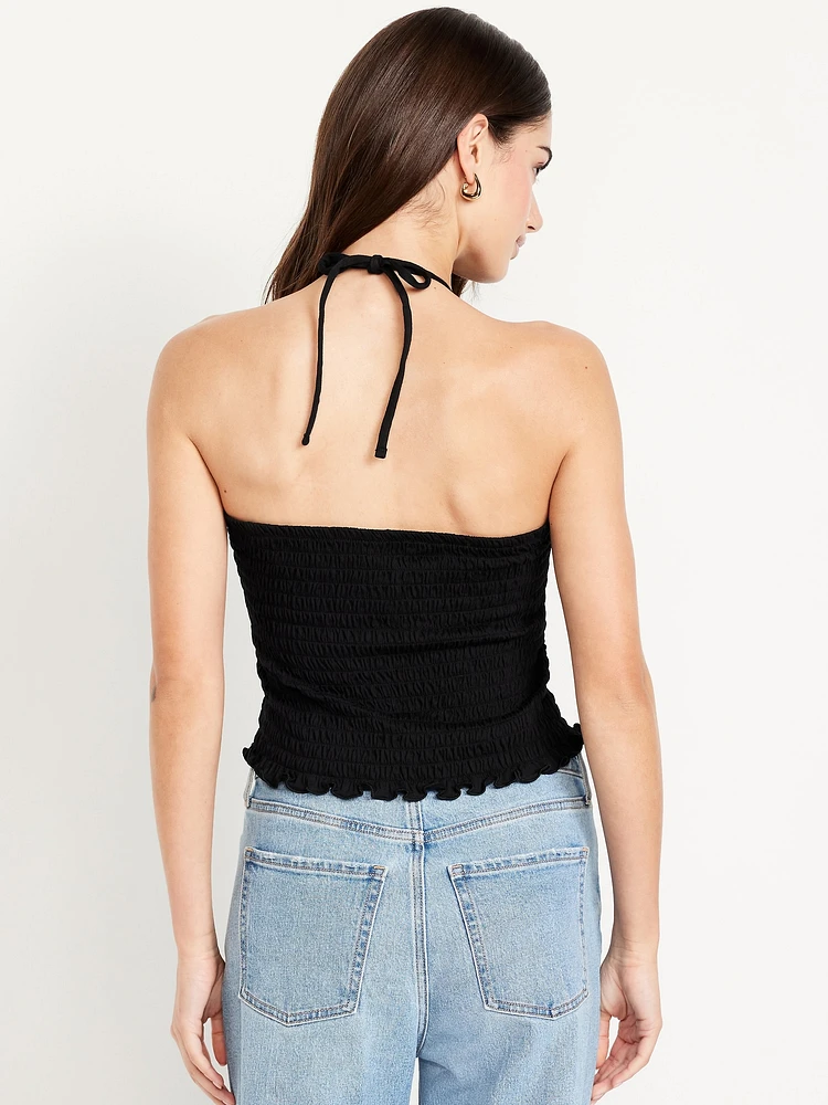 Sleeveless Smocked Crop Top