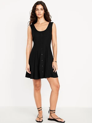 Fit & Flare Crepe Button-Front Mini Dress