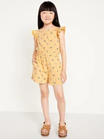 Printed Flutter-Sleeve Romper for Girls