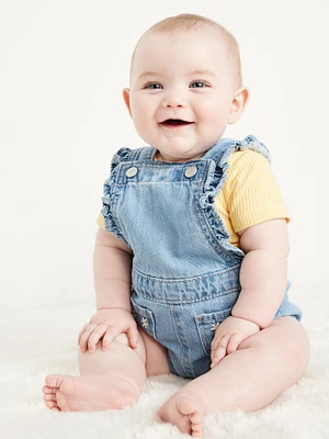 Ruffle-Trim Pocket Shortalls for Baby