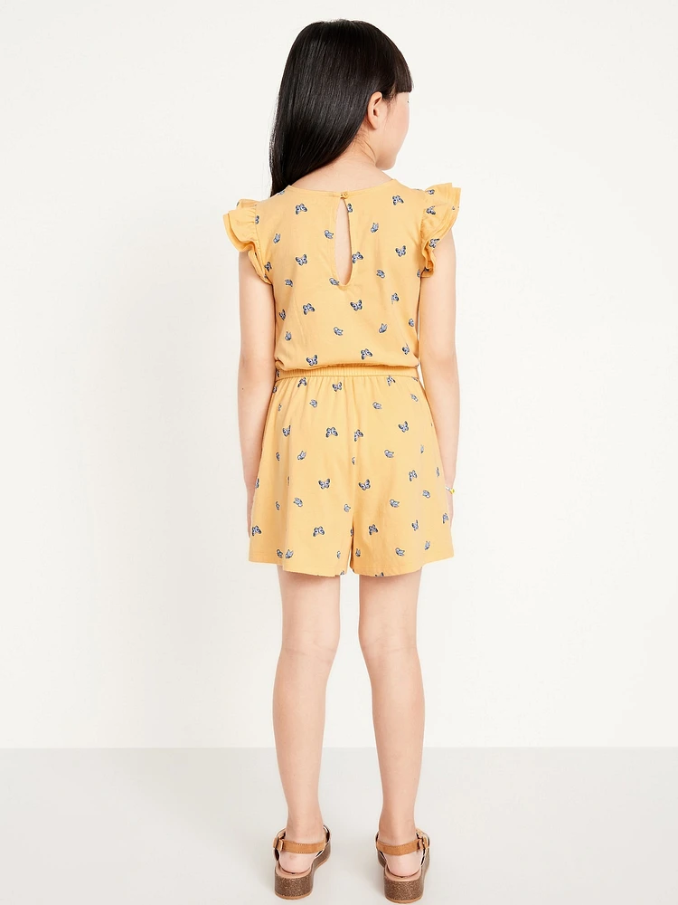 Printed Flutter-Sleeve Romper for Girls