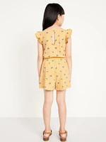 Printed Flutter-Sleeve Romper for Girls