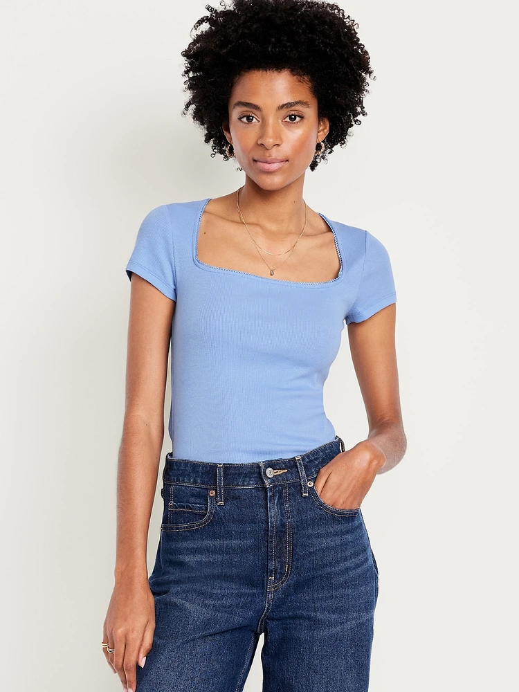 Square-Neck Ribbed T-Shirt