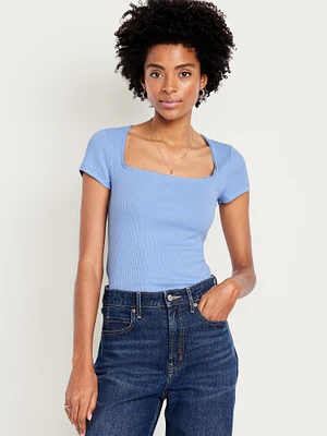 Square-Neck Ribbed T-Shirt