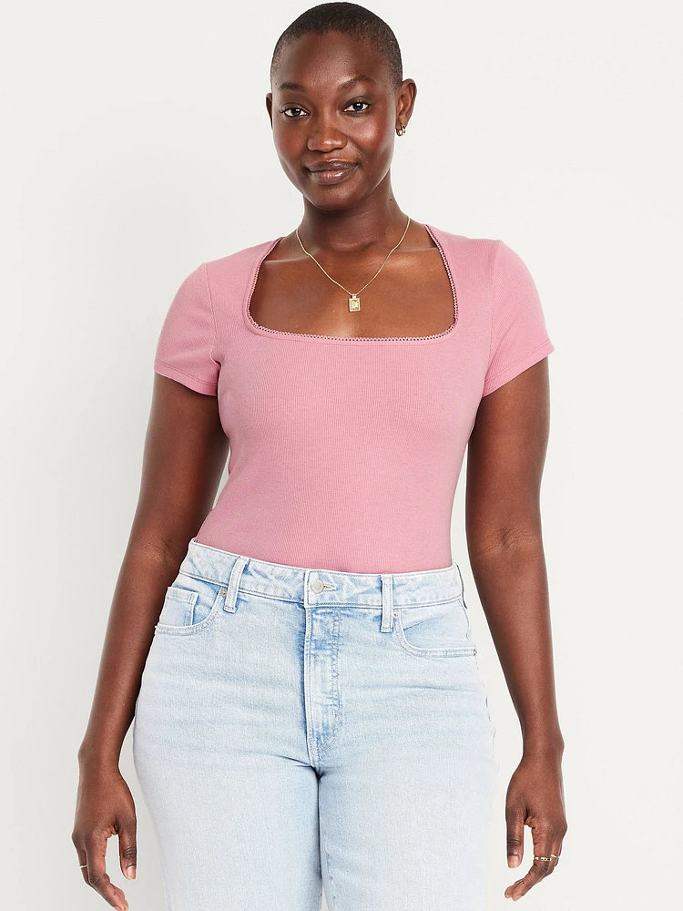 Square-Neck Ribbed T-Shirt