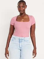 Square-Neck Ribbed T-Shirt