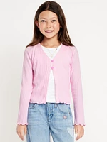Button-Front Ribbed Cardigan for Girls