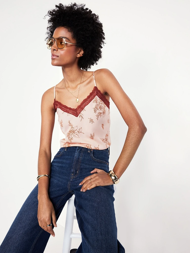 Lace-Trim Satin Cami Top