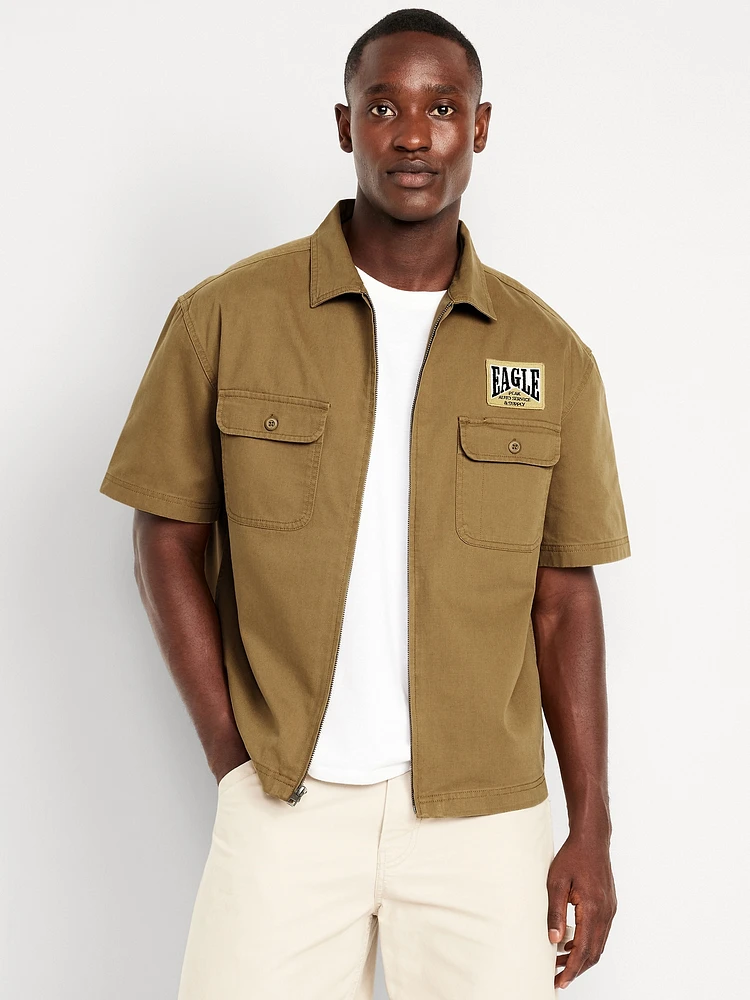 Short-Sleeve Moto Zip Shirt