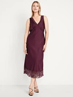 Lace-Trim Satin Midi Dress