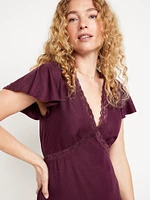 Fit & Flare Crepe Lace-Trim Mini Dress