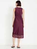 Lace-Trim Satin Midi Dress
