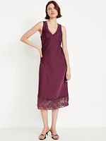 Lace-Trim Satin Midi Dress