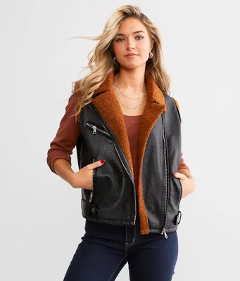 BKE Faux Leather Asymmetrical Vest