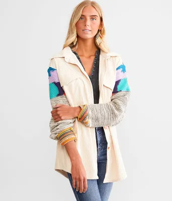 A. Peach Pieced Corduroy Oversized Shacket