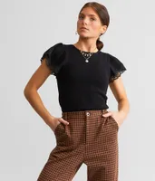 A. Peach Lace Trim Top