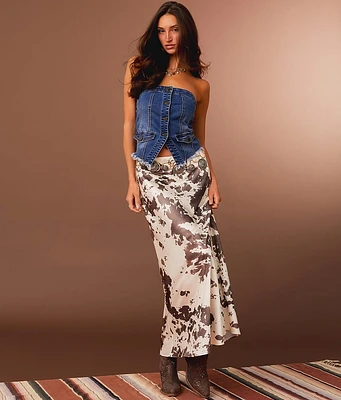 Sterling & Stitch Satin Cow Print Maxi Skirt
