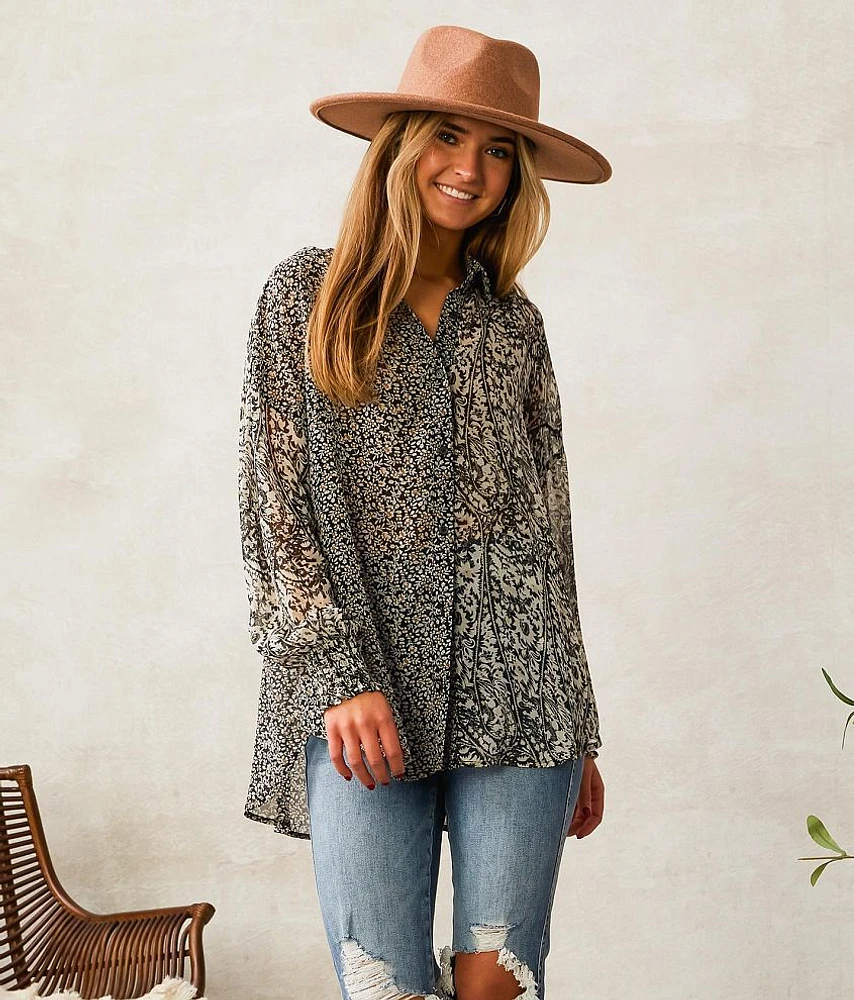 Mixed Print Chiffon Blouse