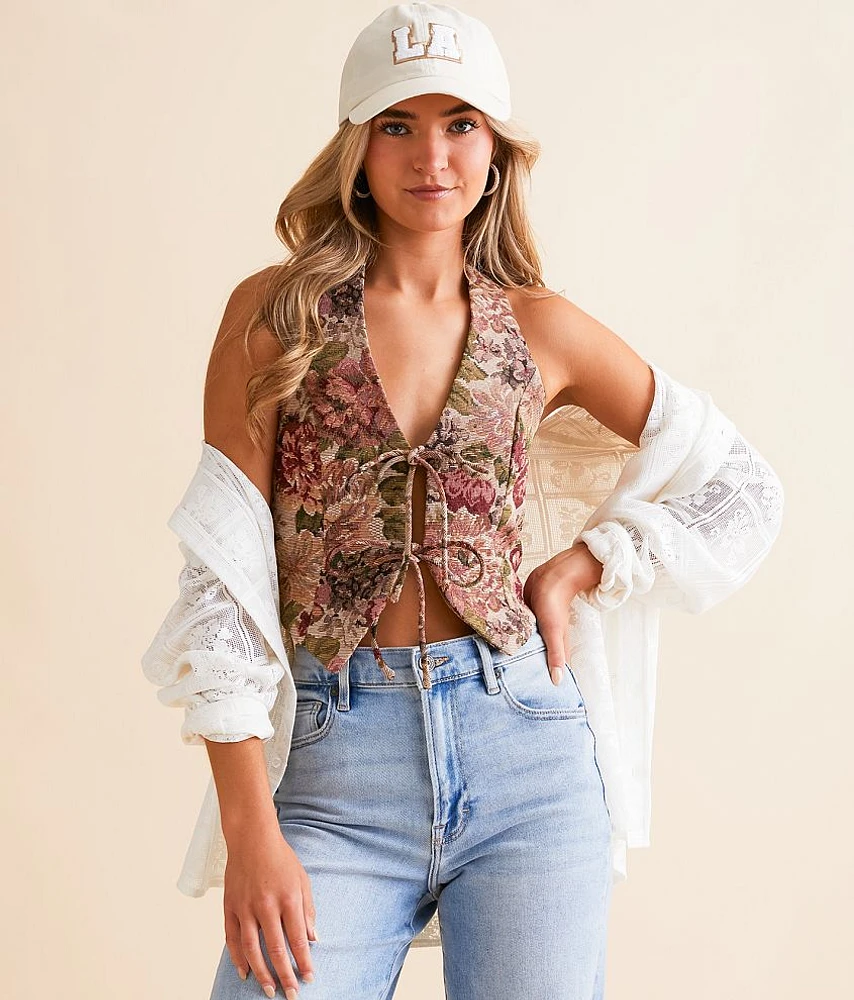 Floral Jacquard Halter Vest