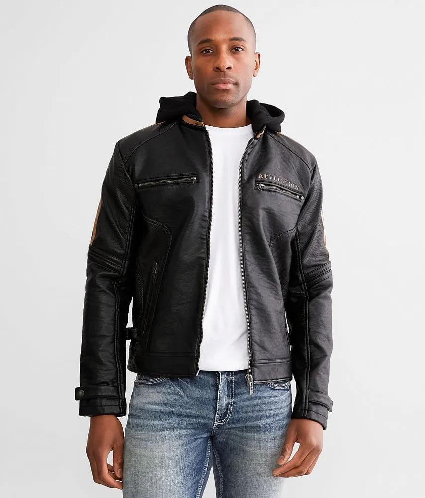 Apache Faux Leather Hooded Jacket