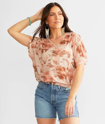 Daytrip Cow Print Mesh Top