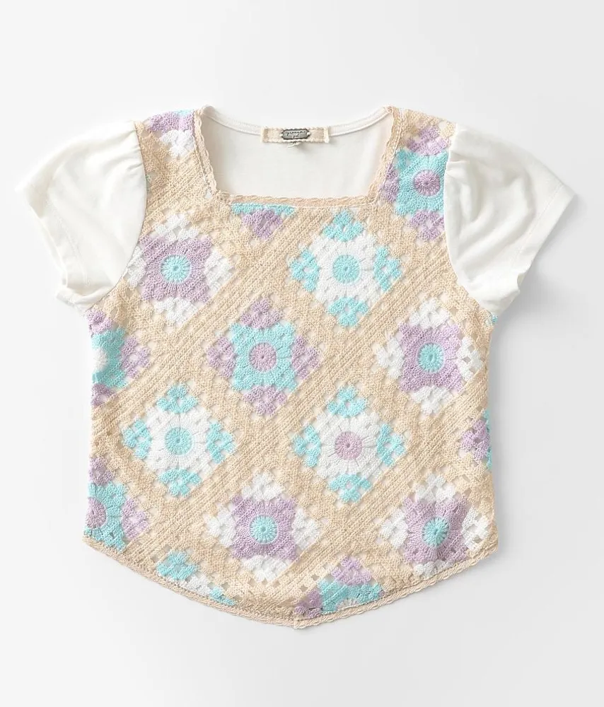 Girls - Granny Square Overlay T-Shirt