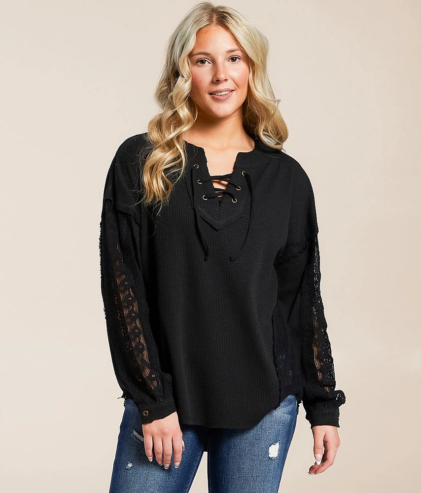 Ribbed Lace-Up Top