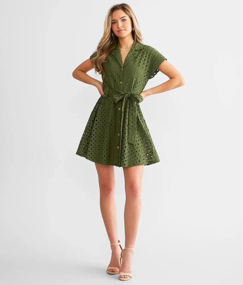 Ever After Collared Eyelet Mini Dress