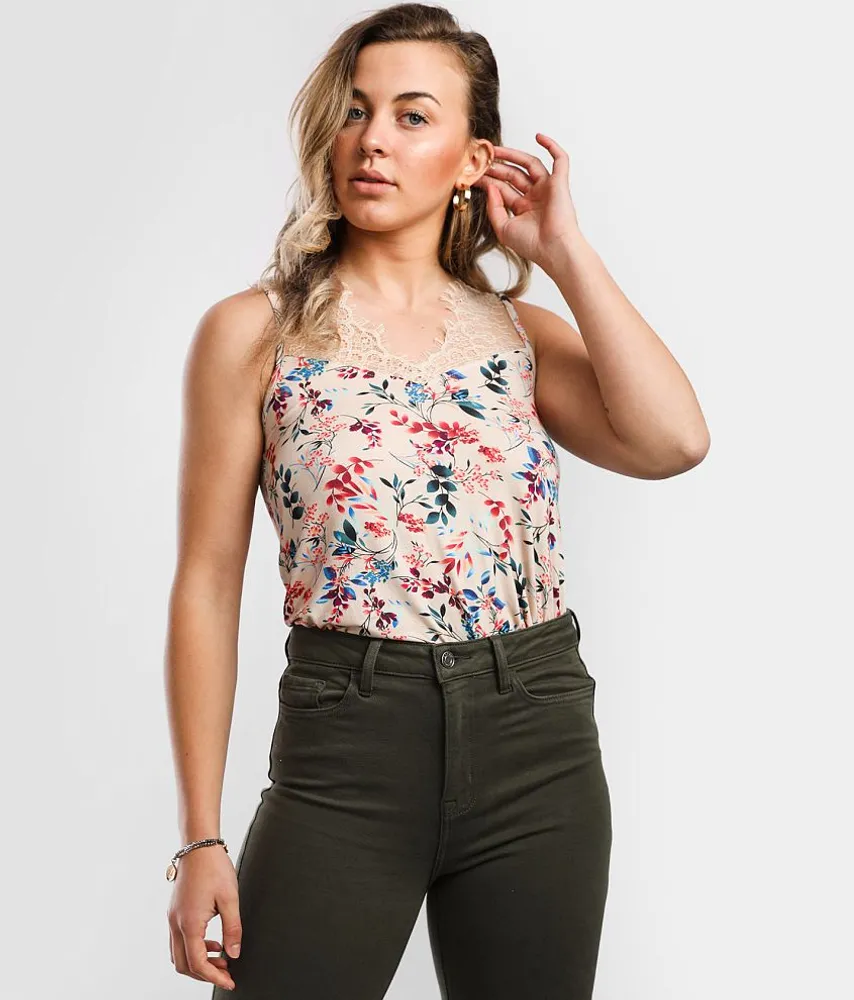 Eyelash Lace Trim V-Neck Tank Top