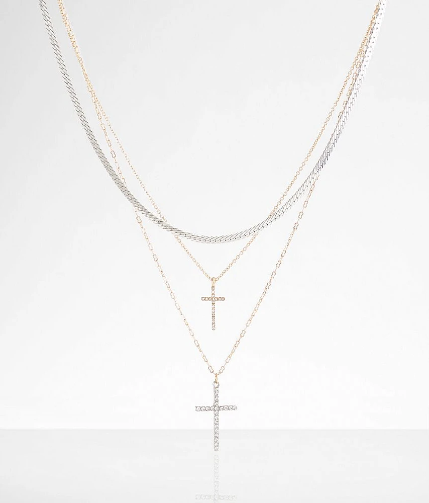 boutique by BKE Tiered Double Cross Necklace