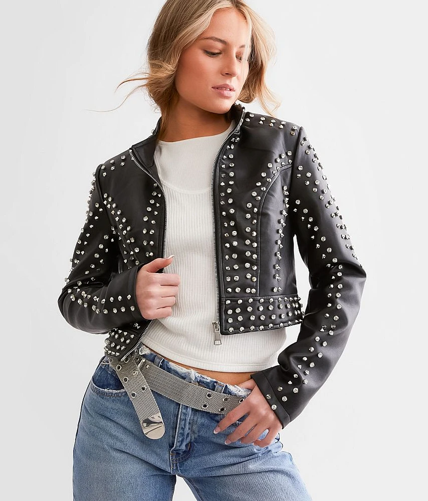 Glitz Cropped Faux Leather Jacket