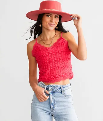 Willow & Root Ruffle Eyelash Lace Cropped Tank Top