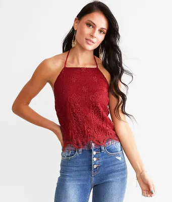 Willow & Root Floral Eyelash Crochet Halter Tank Top