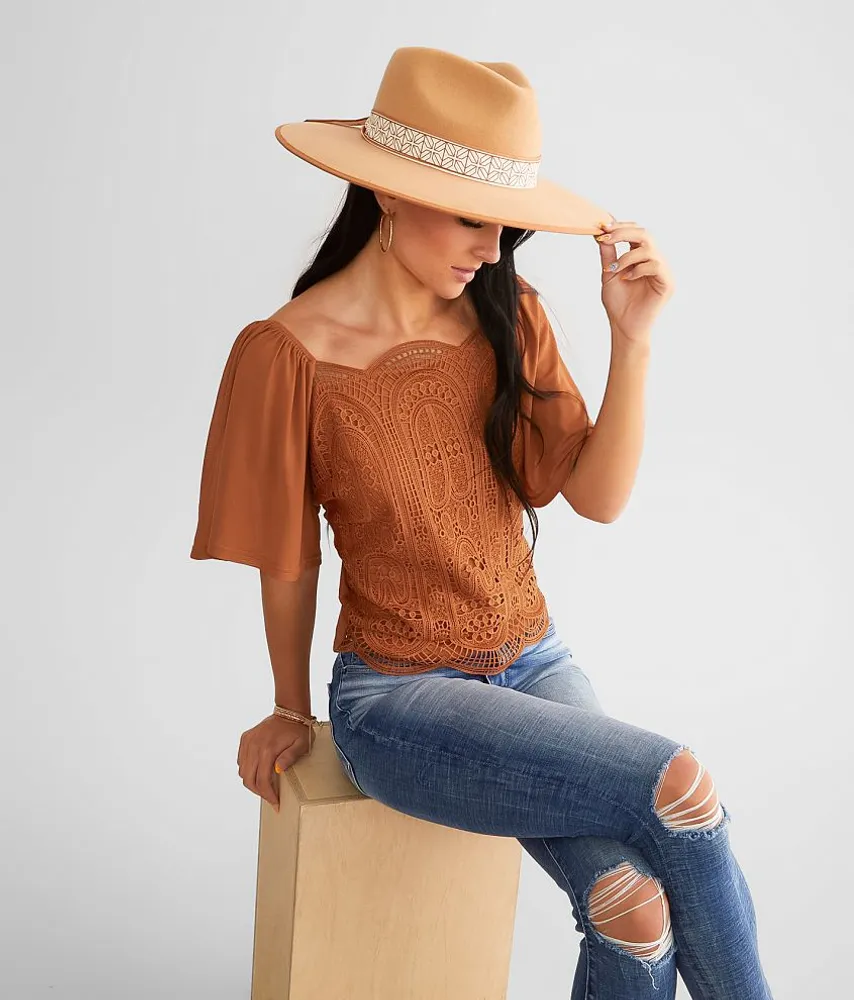 Scalloped Crochet Square Neck Top