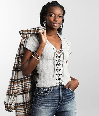 Gilded Intent Ribbed Lace-up Top
