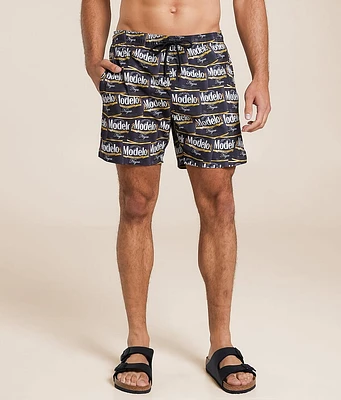 Bioworld Modelo Labels Stretch Swim Trunks
