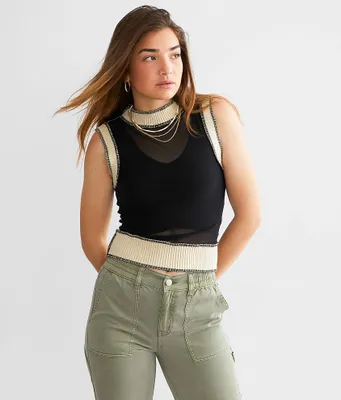 Gilded Intent Mesh Mock Neck Tank Top