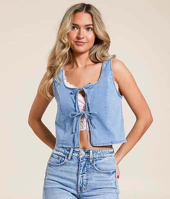 Willow & Root Denim Front Tie Cropped Tank Top