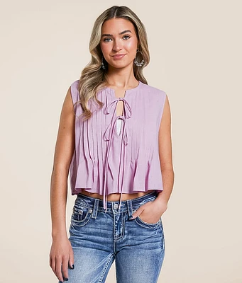 lalavon. Pleated Front Tie Tank Top