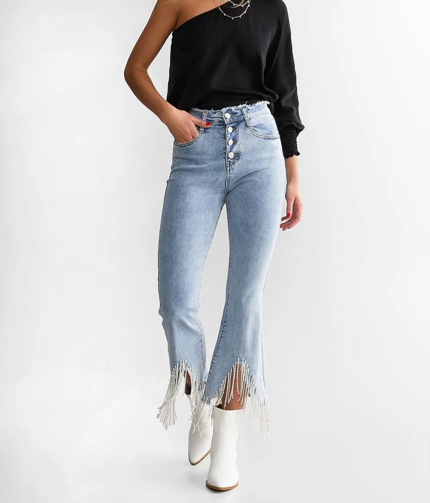 Blue B Rhinestone High Rise Cropped Flare Jean