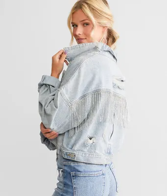 Blue B Rhinestone Fringe Denim Jacket