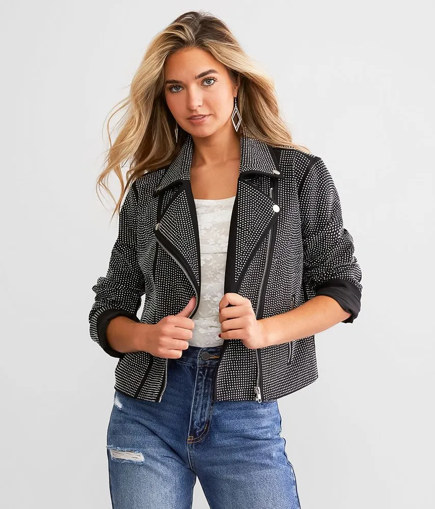 Rhinestone Studded Moto Jacket