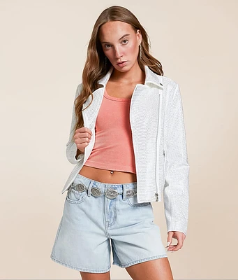 Blue B Rhinestone Studded Moto Jacket