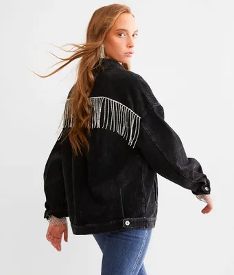 Blue B Rhinestone Fringe Corduroy Jacket